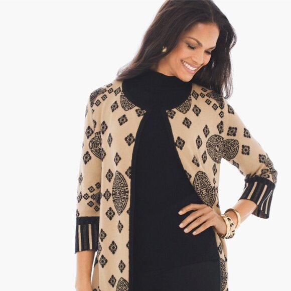 Chico's Petunia Placed-Pattern Cardigan Size 12/Large (Chico's 2) - Picture 13 of 16